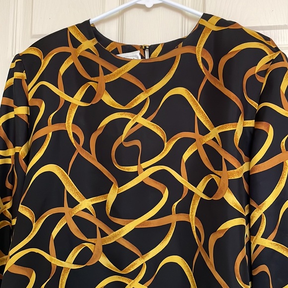 100% Pure Silk Geometric Pattern Black Top Size Large - Picture 3 of 6
